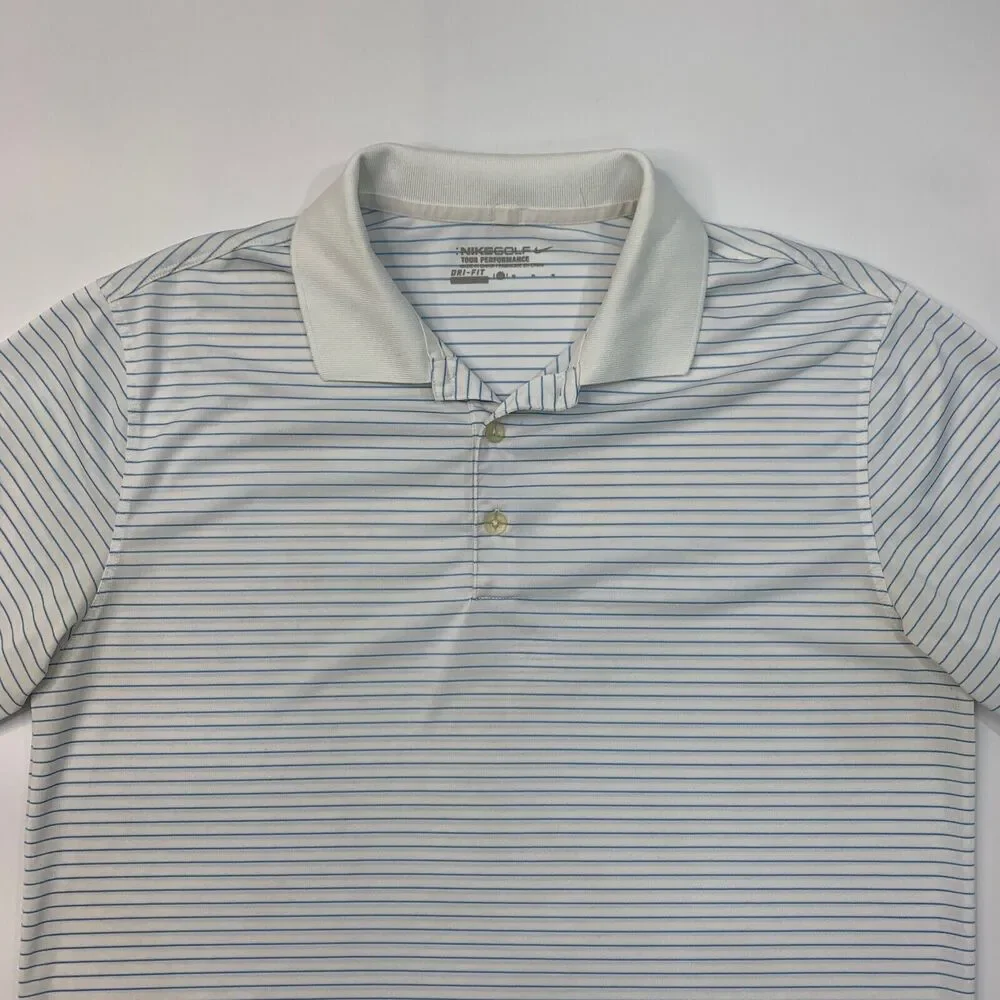 Nike Polo Shirt Mens M Medium White Victory Stripe Golf Tour Performance *READ
